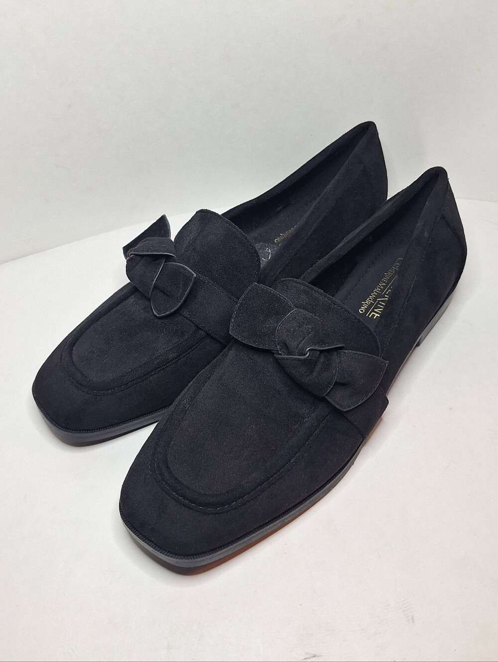 Catherine Malandrino Pody Black Slip-On Faux Suede Loafers w Bow Size 9 Womens